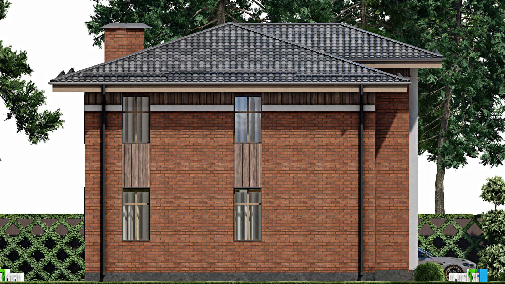 F-12131 - Проект двухэтажного дома 12 на 12, площадью 180 м² с балконом и 4 спальнями