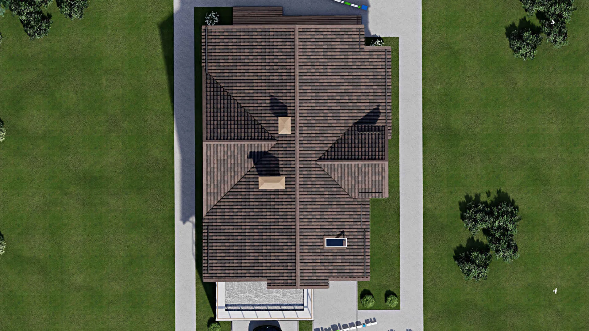 F-5732 - Проект дома с мансардой 11 на 20, площадью 240 м² с террасой, балконом, гаражом на 1 машину и 3 спальнями