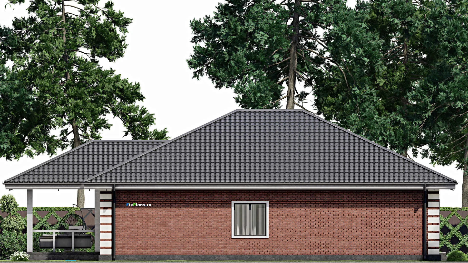 F-3212 - Проект одноэтажного дома 13 на 16, площадью 160 м² с террасой и 3 спальнями