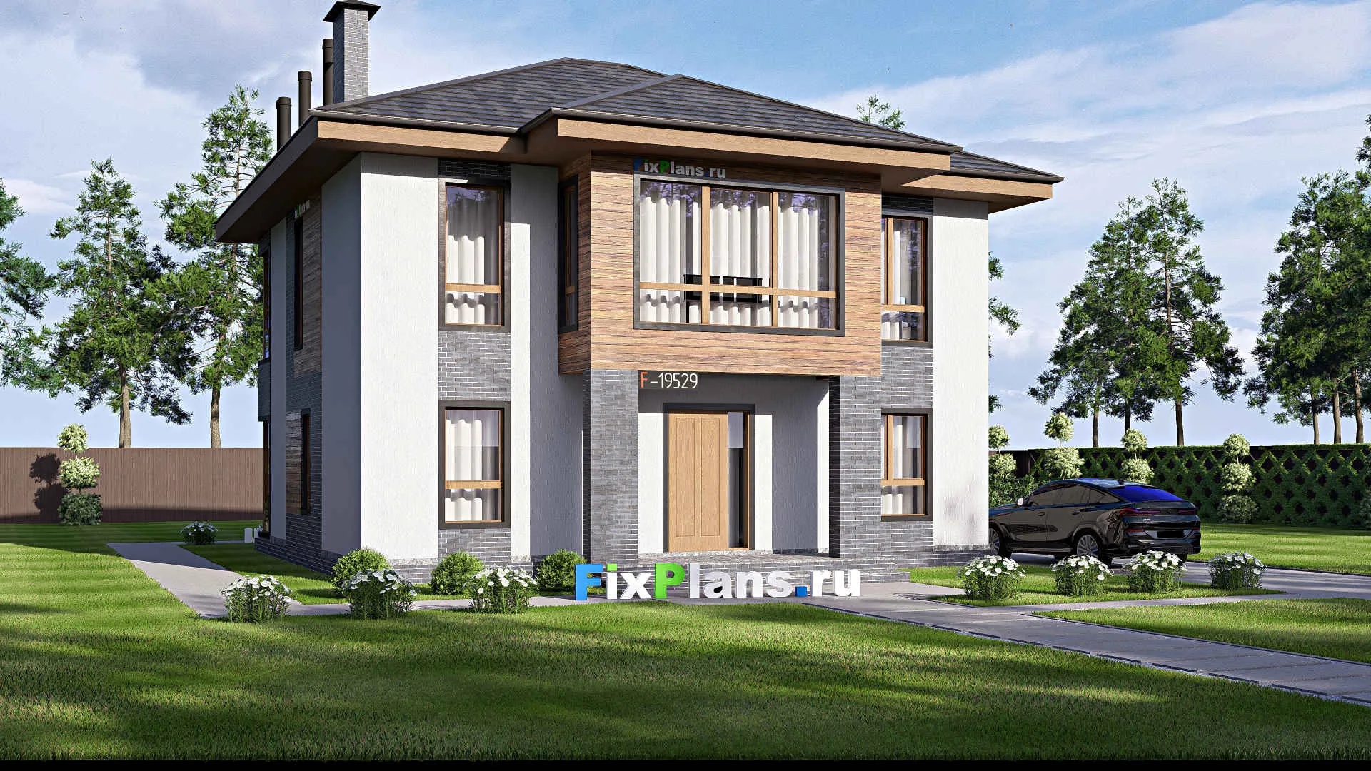 F-19529 - Проект двухэтажного дома 12 на 15, площадью 200 м² с террасой и 3 спальнями