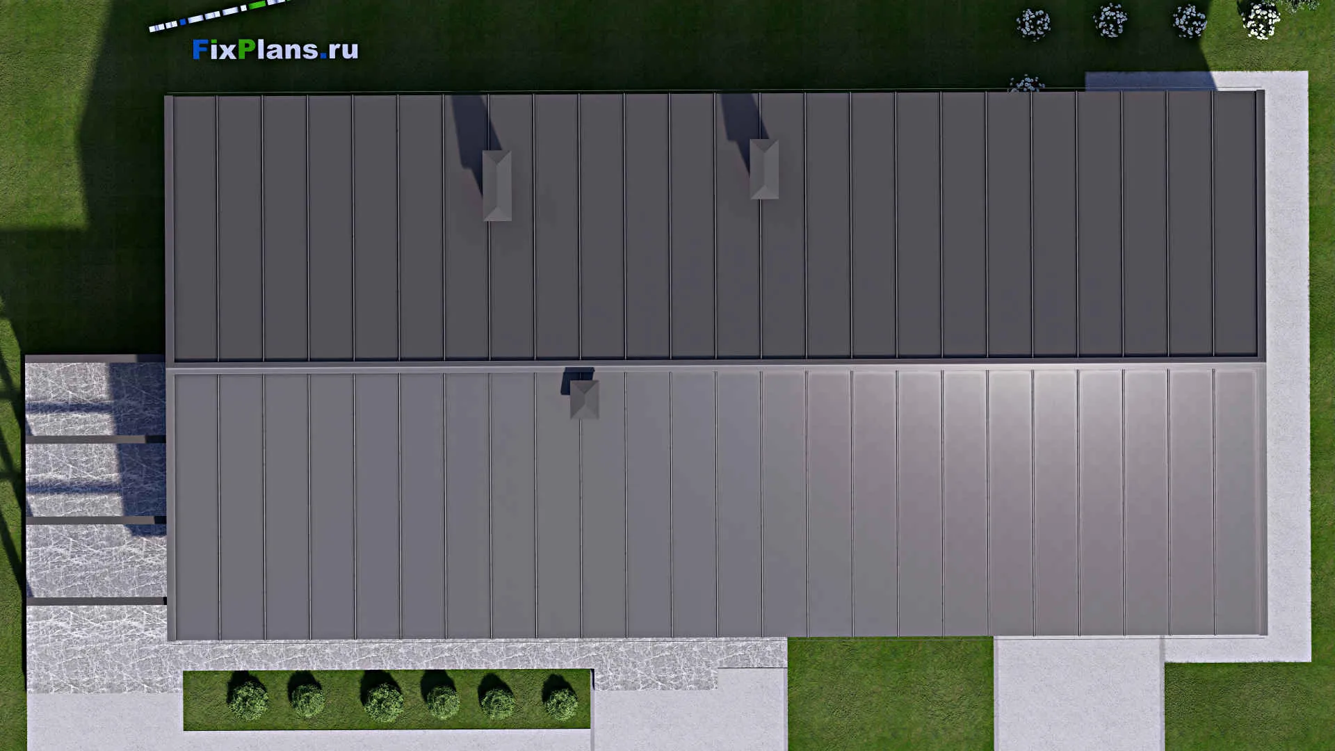 F-13382 - Проект одноэтажного дома 14 на 30, площадью 290 м² с террасой и 4 спальнями