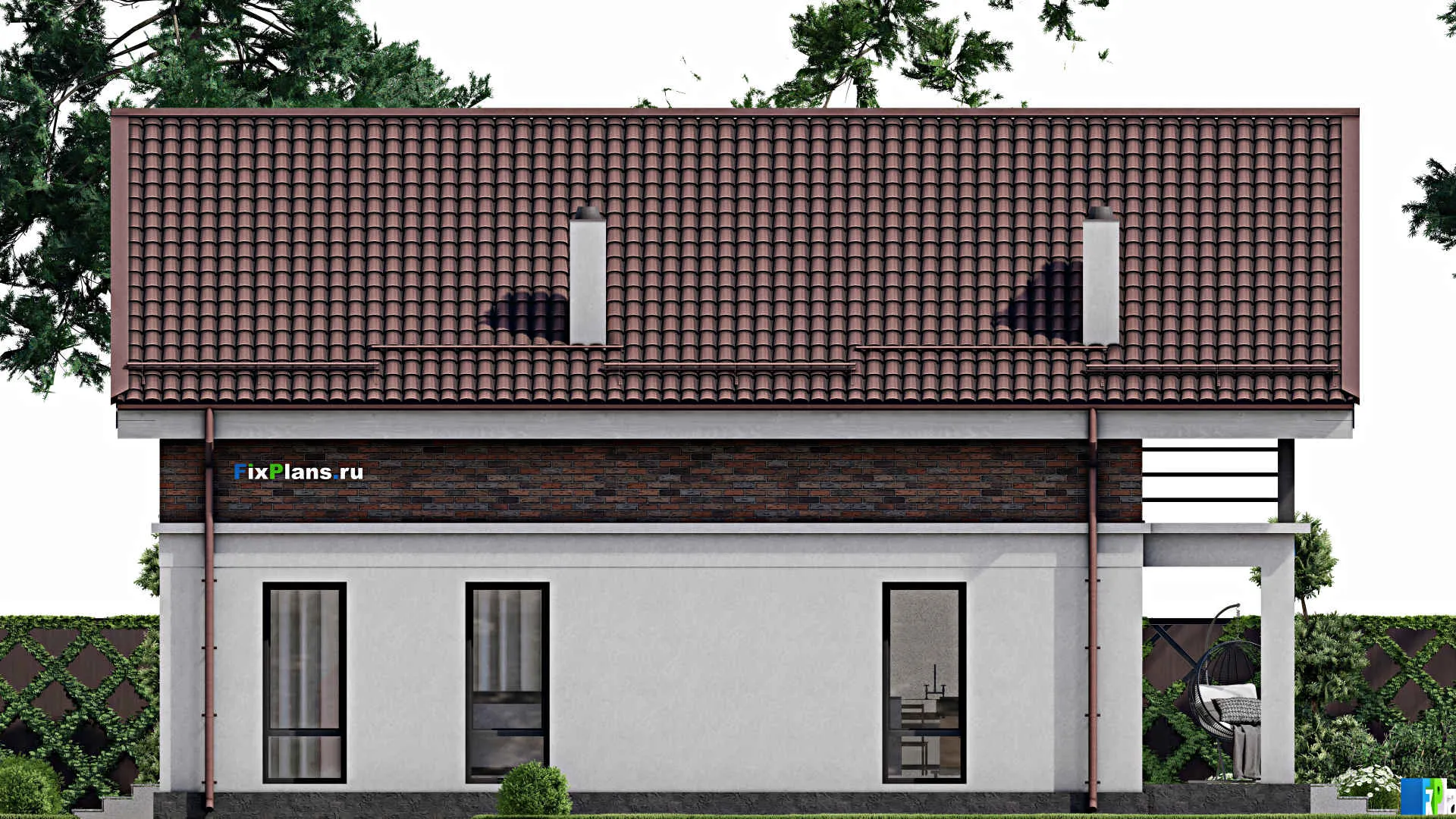 F-2474 - Проект дома с мансардой 11 на 14, площадью 230 м² с террасой, балконом и 5 спальнями