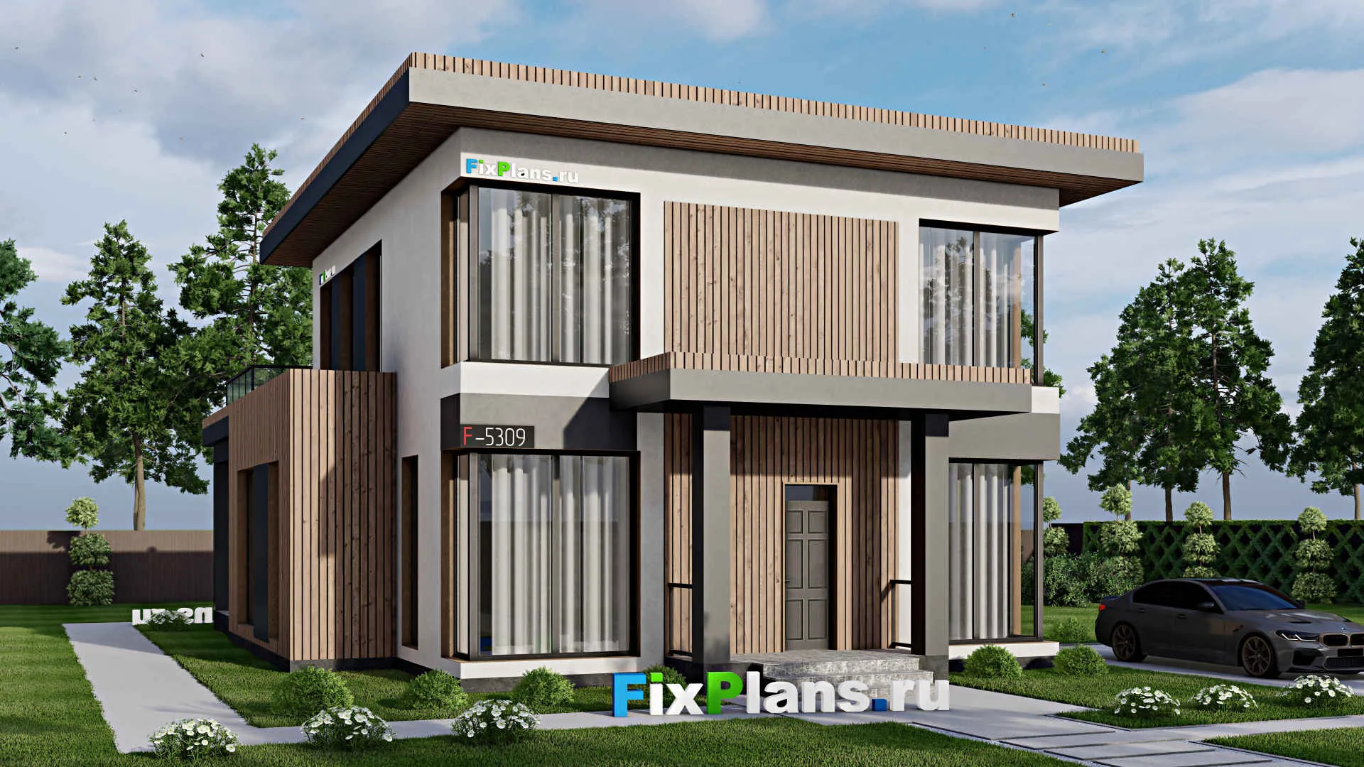 F-5309 - Проект двухэтажного дома 11 на 17, площадью 250 м² с террасой, балконом и 4 спальнями