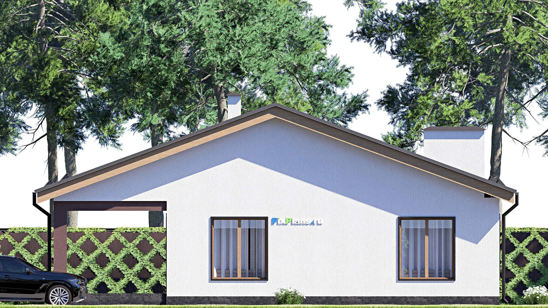 F-17720 - План одноэтажного дома 14 на 15, площадью 150 м² с террасой и 3 спальнями