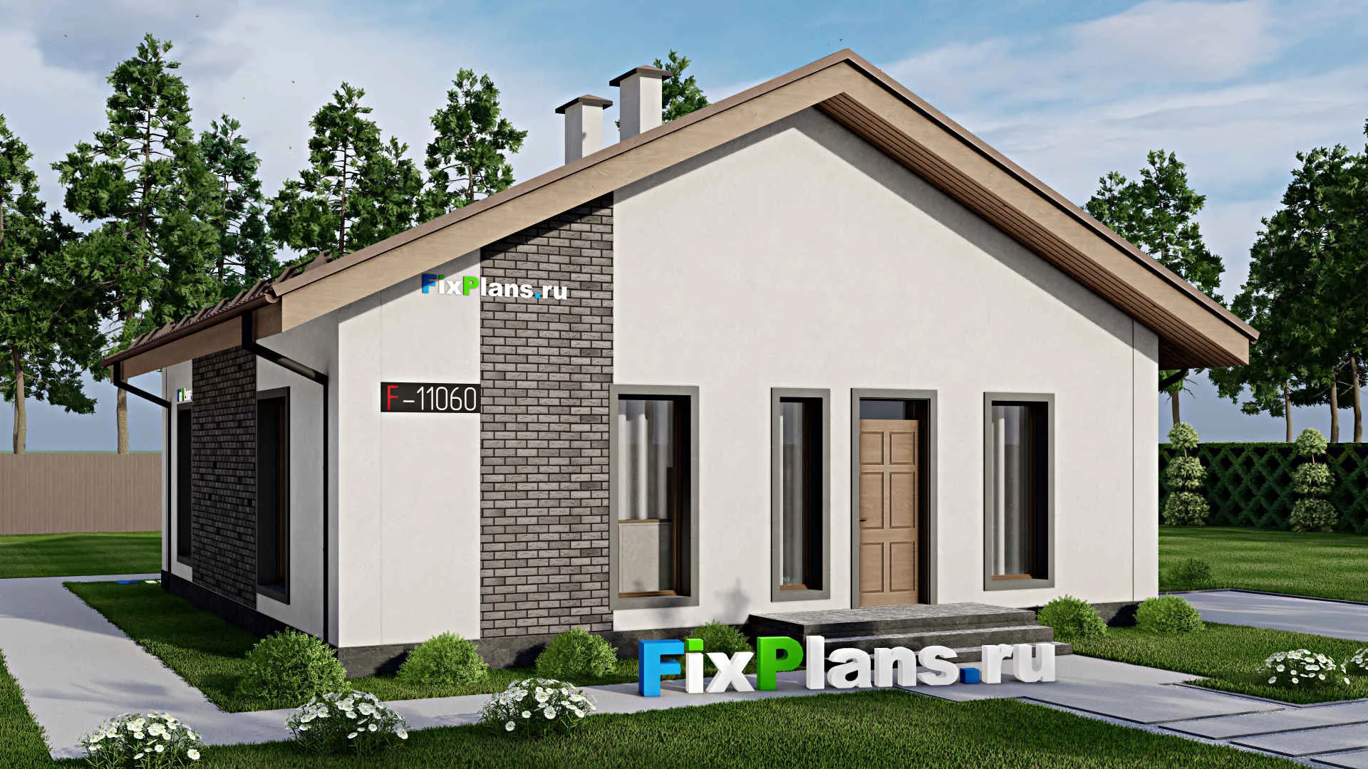 F-11060 - Проект одноэтажного дома 11 на 13, площадью 100 м² с 2 спальнями