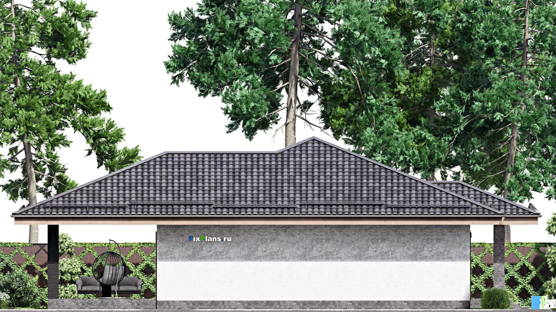 F-12833 - Проект одноэтажного дома 17 на 19, площадью 210 м² с террасой и 4 спальнями