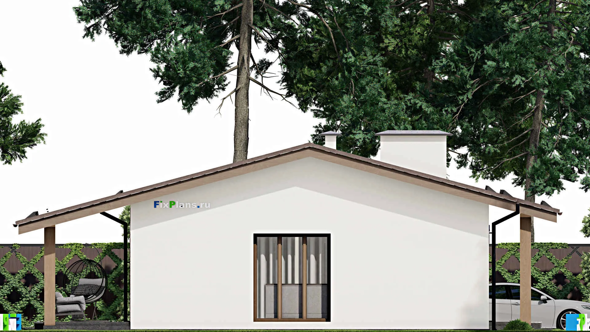 F-4580 - Проект одноэтажного дома 10 на 14, площадью 140 м² с террасой и 3 спальнями