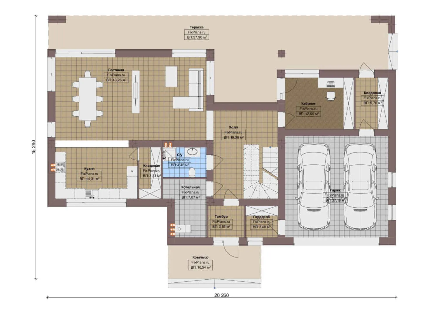 F-16289 - Планы двухэтажного дома 16 на 21, площадью 450 м² с 4 спальнями