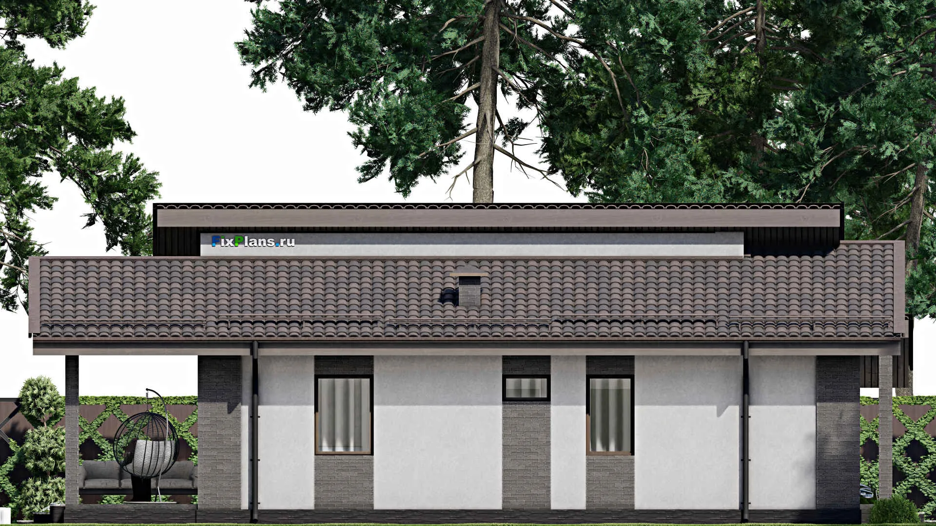 F-6335 - Проект одноэтажного дома 11 на 13, площадью 120 м² с террасой и 3 спальнями