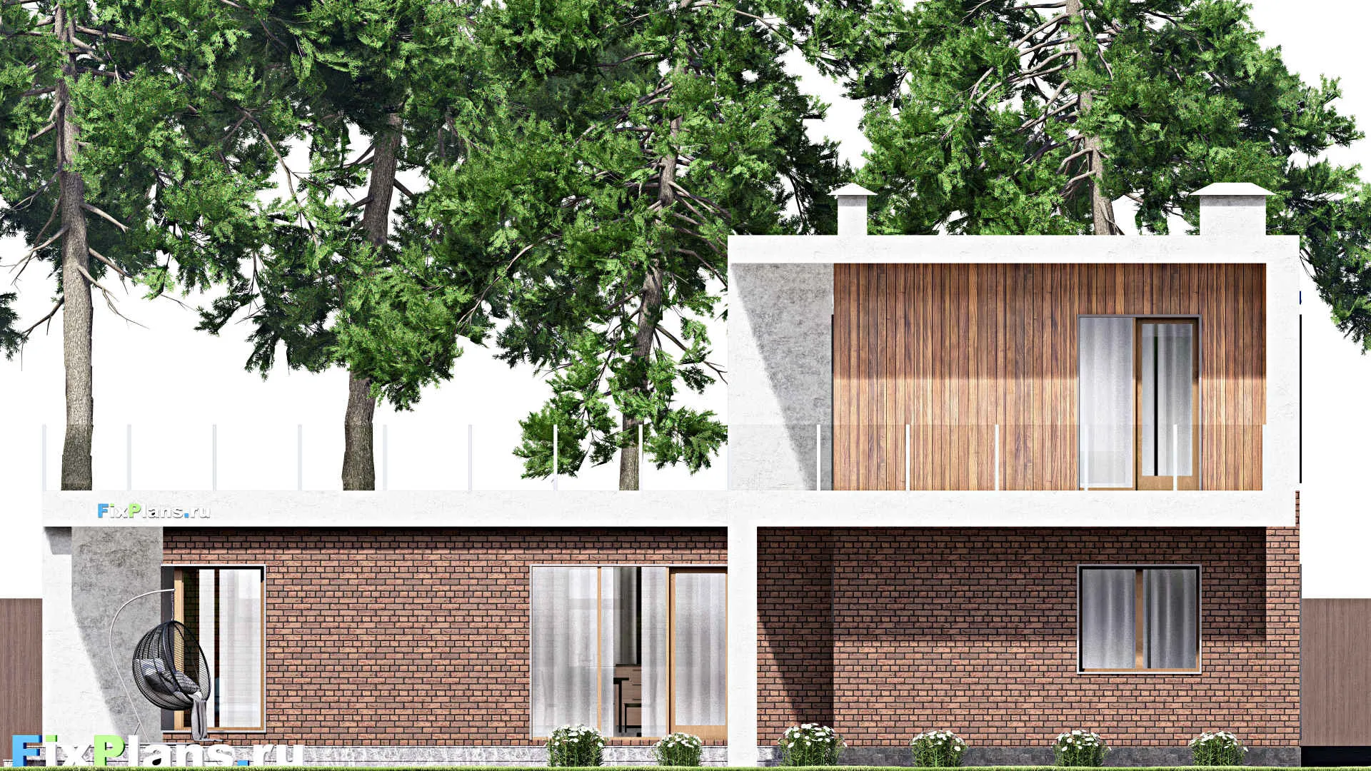 F-15029 - Проект двухэтажного дома 18 на 19, площадью 380 м² с террасой, балконом, гаражом на 1 машину и 4 спальнями