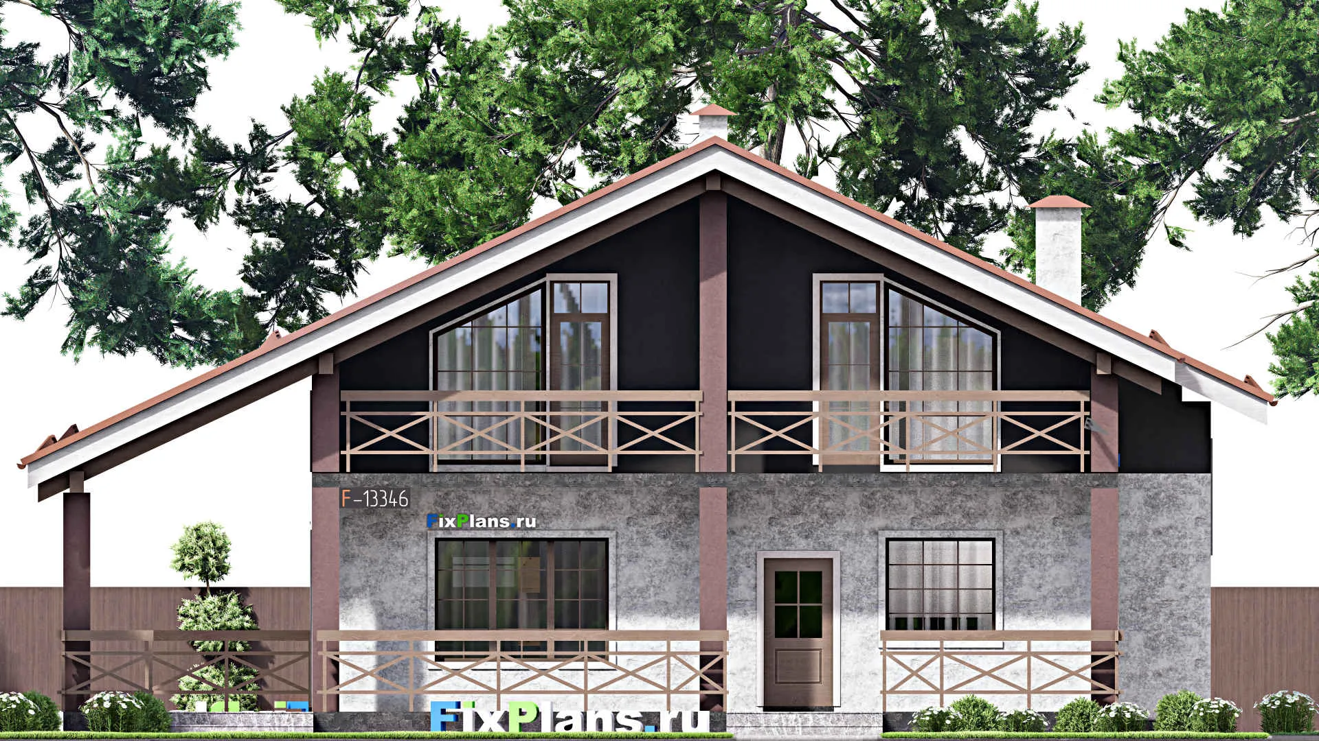 F-13346 - Проект дома с мансардой 13 на 17, площадью 260 м² с террасой, балконом и 4 спальнями