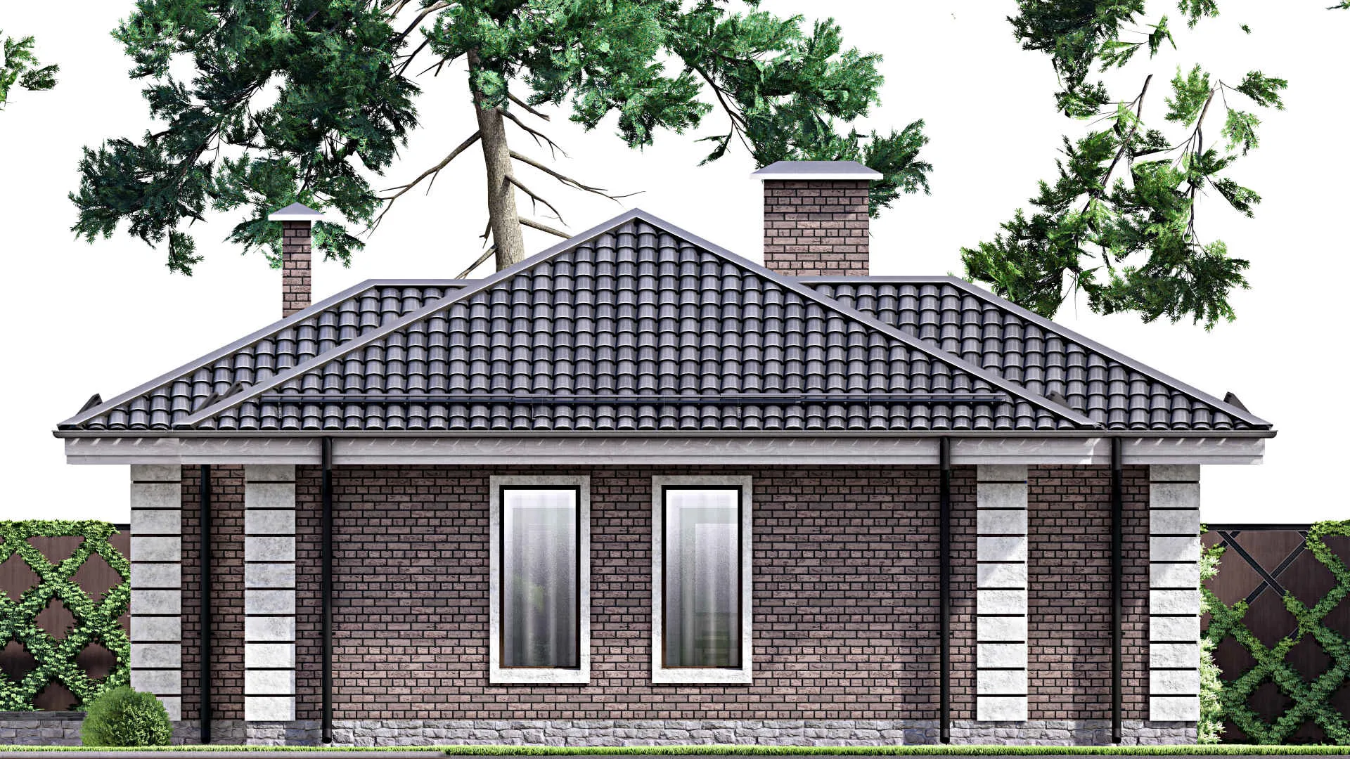 F-14021 - Проект одноэтажного дома 13 на 15, площадью 110 м² с террасой, баней и 3 спальнями