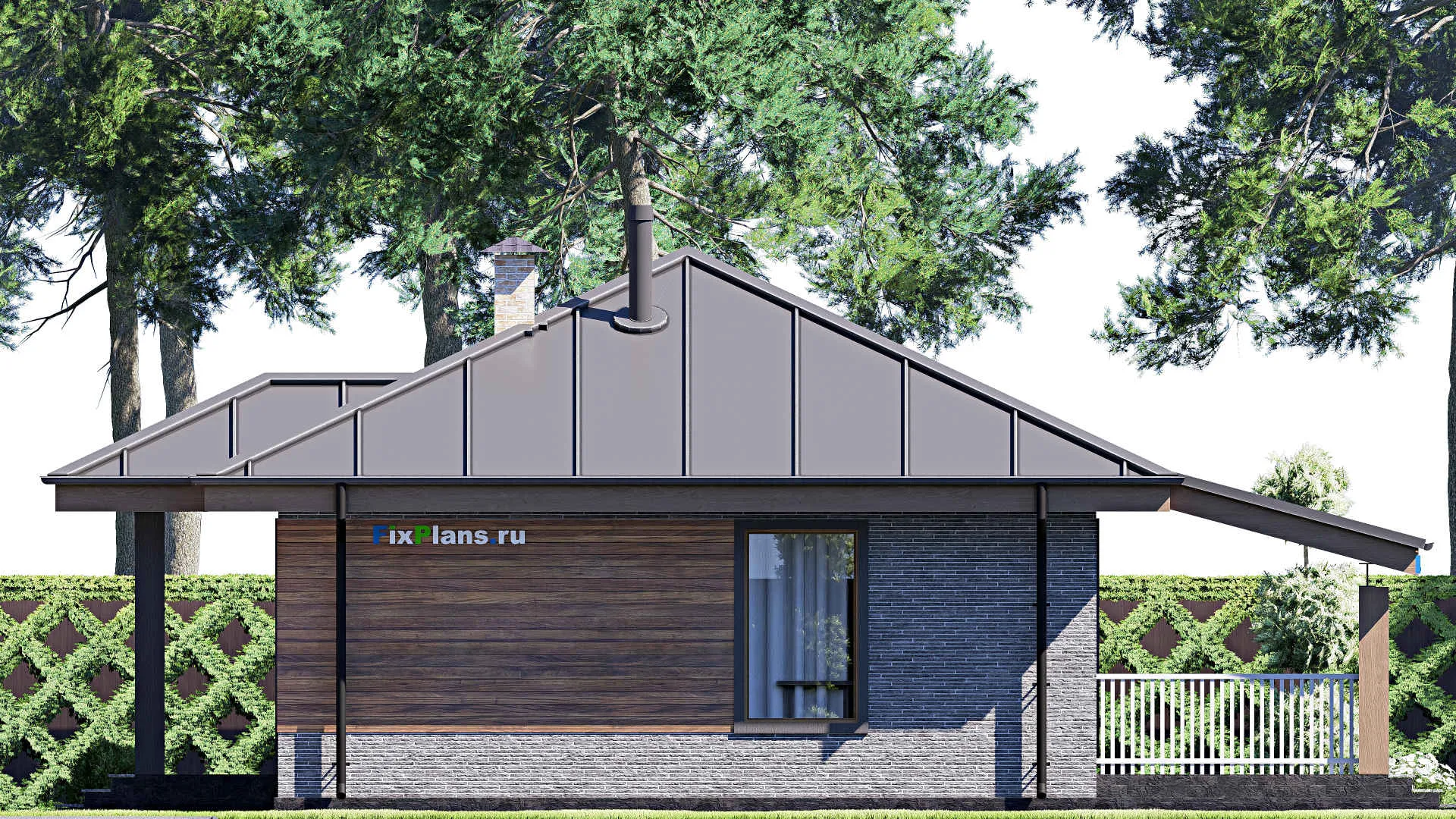 F-18566 - План одноэтажного дома 13 на 13, площадью 100 м² с террасой и 3 спальнями