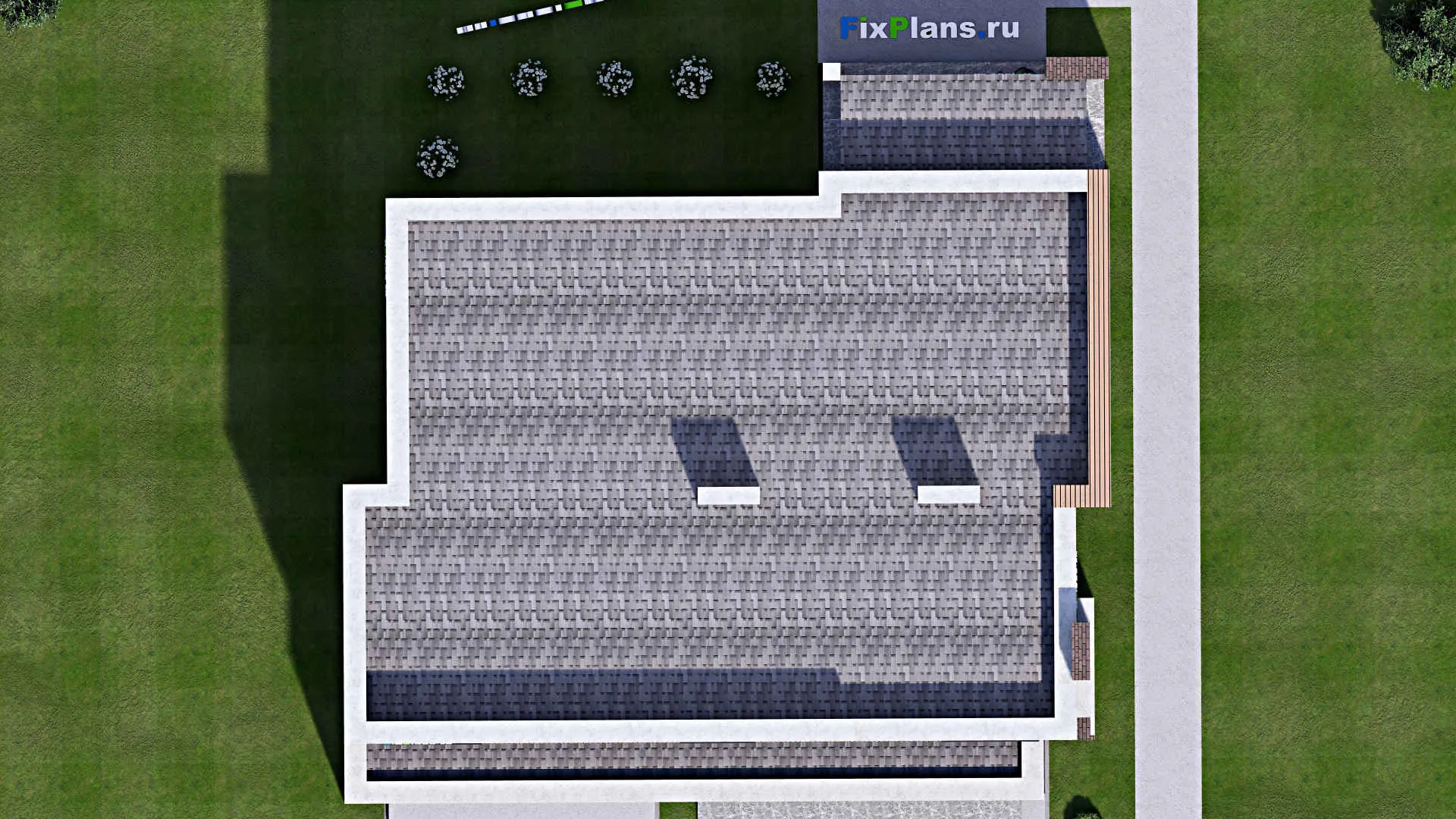 F-11978 - Проект двухэтажного дома 17 на 18, площадью 340 м² с террасой, балконом, гаражом на 2 машины и 3 спальнями