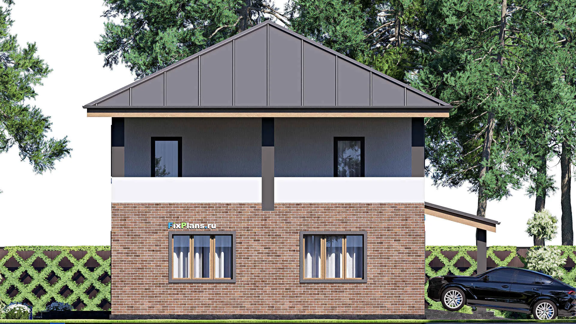 F-17765 - Проект двухэтажного дома 15 на 16, площадью 270 м² с террасой, балконом, гаражом на 2 машины и 5 спальнями