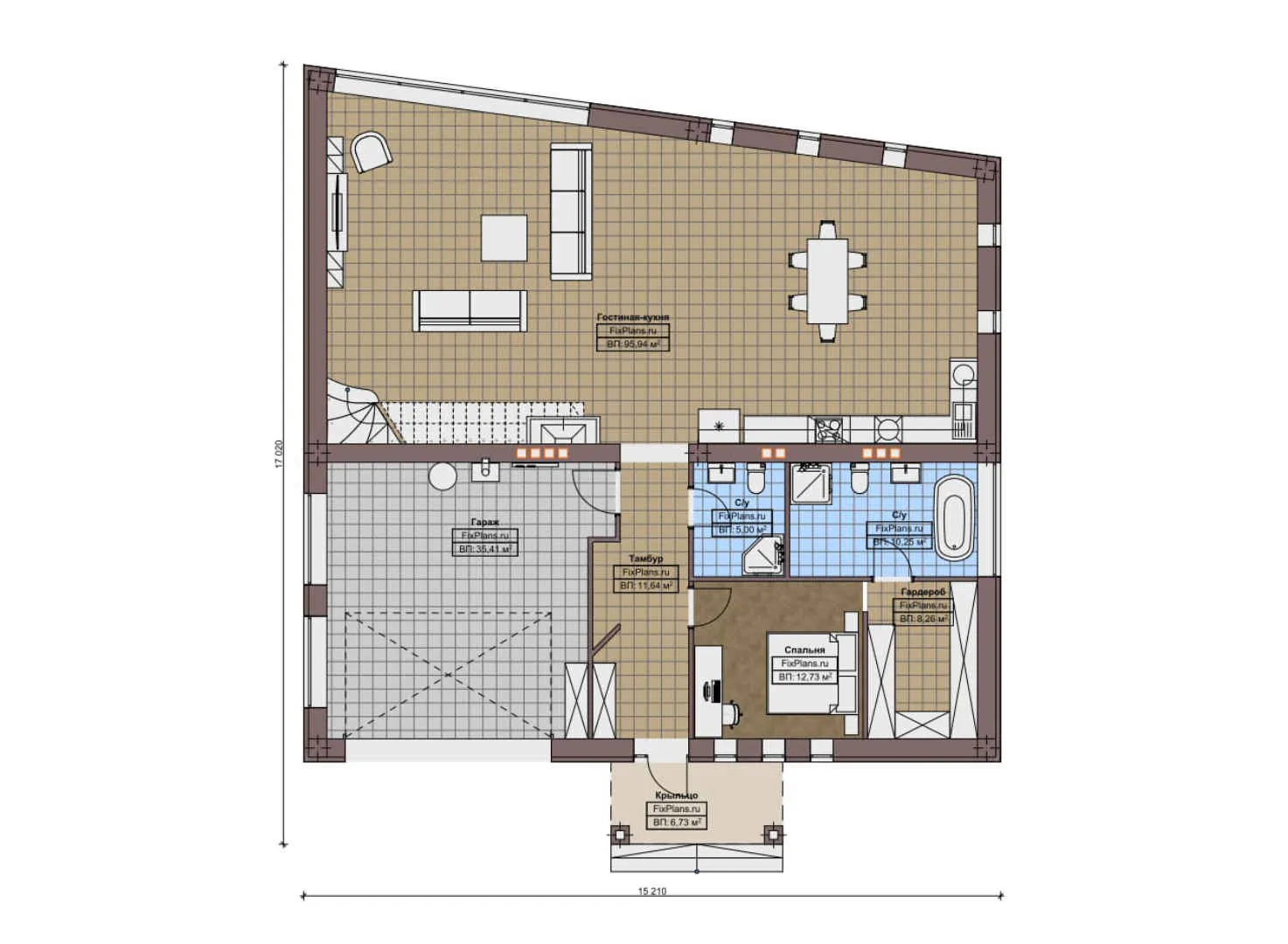 F-10340 - Планы двухэтажного дома 16 на 18, площадью 280 м² с 4 спальнями