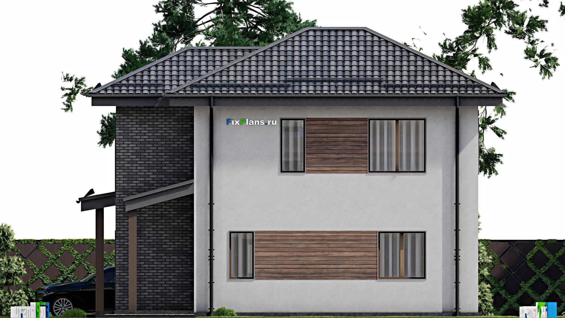 F-9062 - Проект двухэтажного дома 12 на 13, площадью 220 м² с террасой, балконом и 4 спальнями