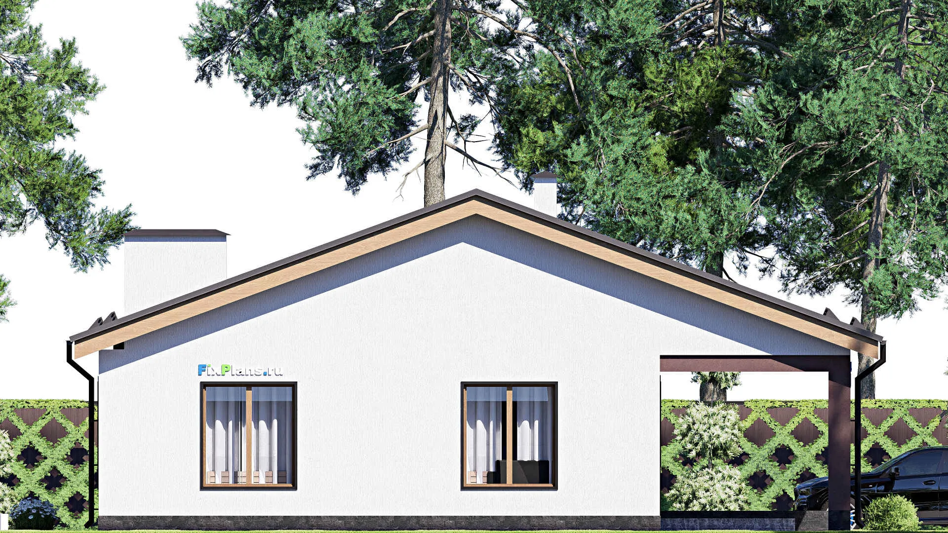 F-17720 - План одноэтажного дома 14 на 15, площадью 150 м² с террасой и 3 спальнями